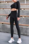 Black Polka Dot Long Sleeve Crop Top Leggings Active Set