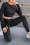 Black Polka Dot Long Sleeve Crop Top Leggings Active Set