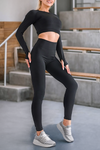 Black Polka Dot Long Sleeve Crop Top Leggings Active Set