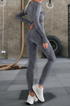 Carbon Grey Polka Dot Long Sleeve Crop Top Leggings Active Set