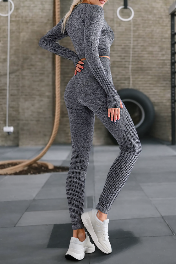 Carbon Grey Polka Dot Long Sleeve Crop Top Leggings Active Set