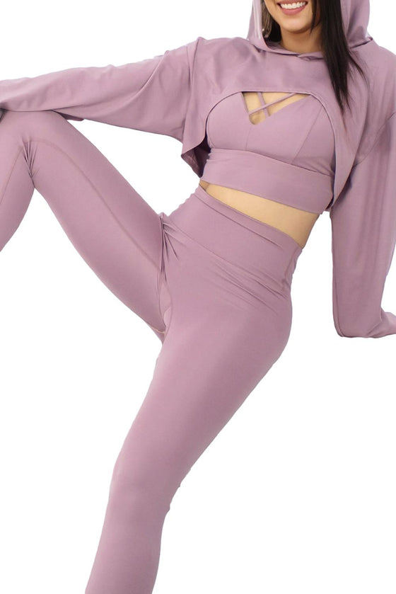 3pcs Hoodie Strappy Bra And Leggings Active Set