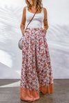 PACK7711547-3-1, Fiery Floral Print Shirred High Waist Wide Leg Pants