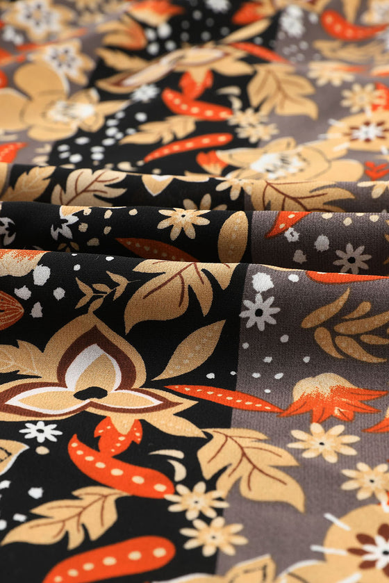 PACK7711487-2-1, Black Floral Print High Waist Wide Leg Pants