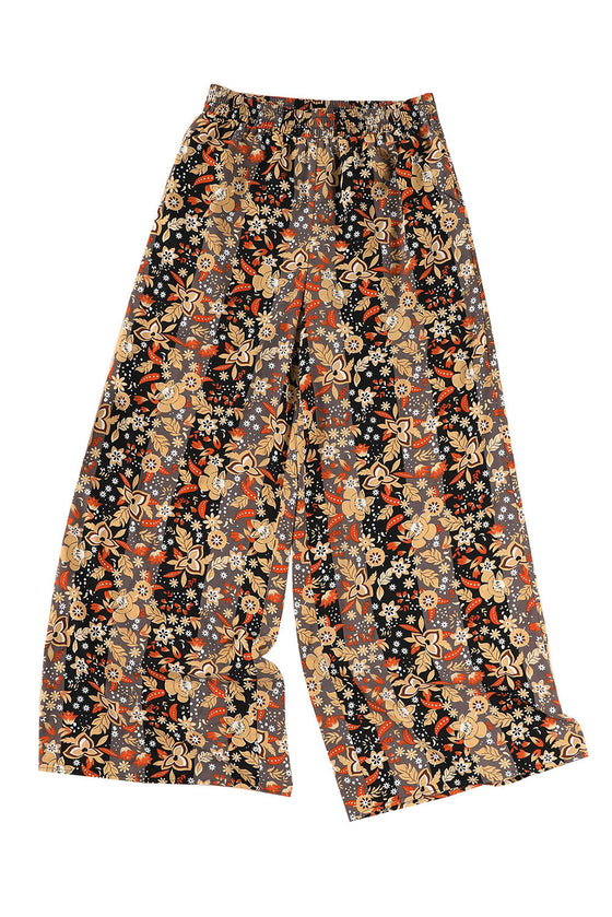PACK7711487-2-1, Black Floral Print High Waist Wide Leg Pants