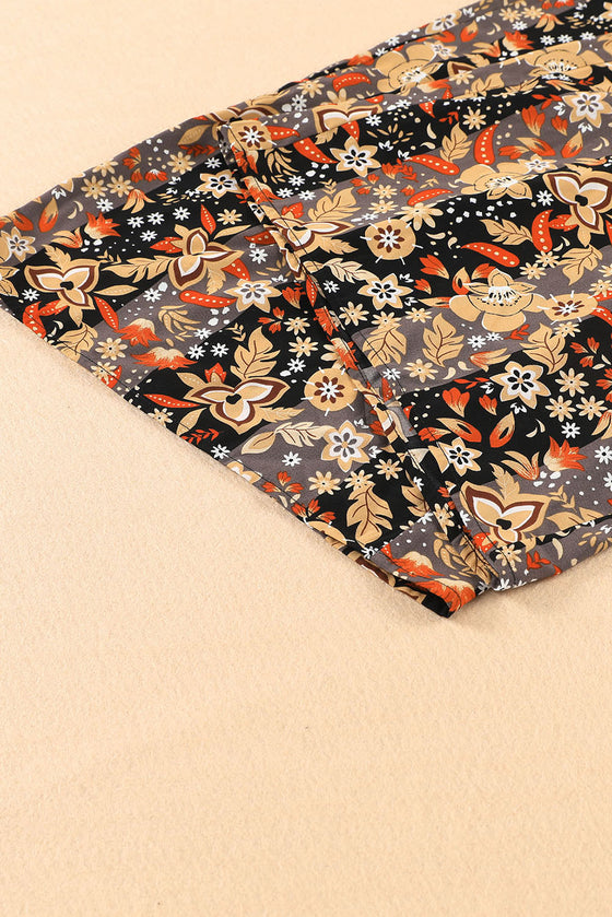 PACK7711487-2-1, Black Floral Print High Waist Wide Leg Pants