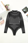 PACK6421126-2-1, Black Rhinestone Sheer Mesh Long Sleeve Bodysuit