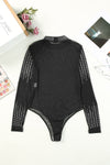 PACK6421126-2-1, Black Rhinestone Sheer Mesh Long Sleeve Bodysuit