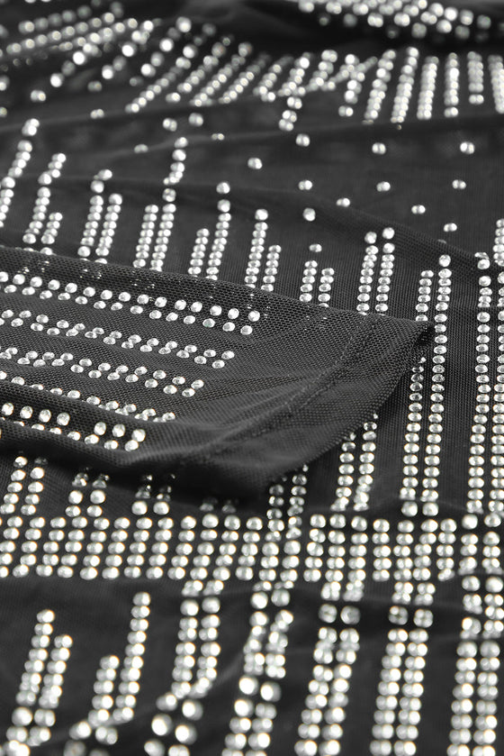 PACK6421126-2-1, Black Rhinestone Sheer Mesh Long Sleeve Bodysuit