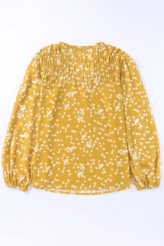 PACK25117535-7-1, Yellow Split Neck Fall Printed Crinkled Blouse