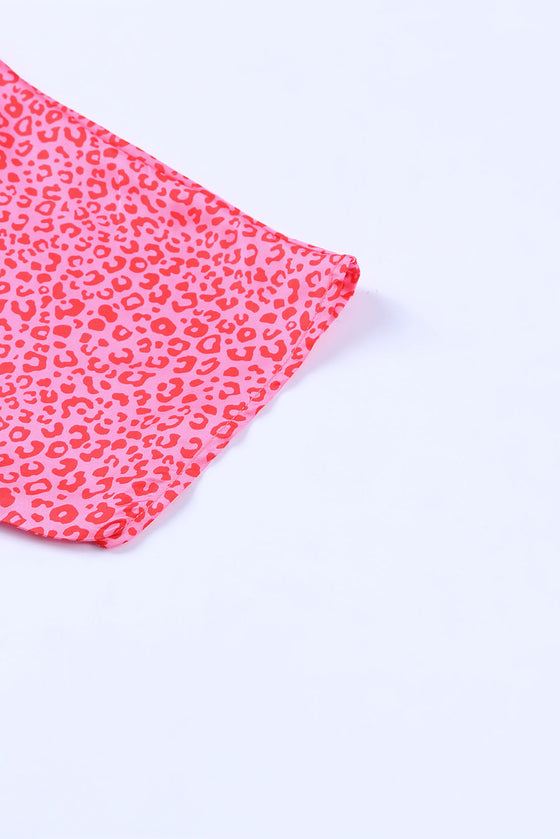 PACK25118225-6-1, PACK25118225-6-2, Rose Leopard Print Oversized Half Sleeve V Neck Top