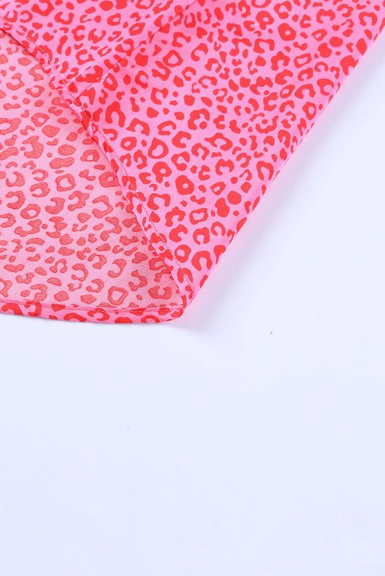 PACK25118225-6-1, PACK25118225-6-2, Rose Leopard Print Oversized Half Sleeve V Neck Top