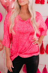 PACK25118225-6-1, PACK25118225-6-2, Rose Leopard Print Oversized Half Sleeve V Neck Top