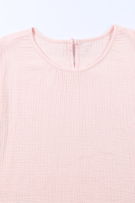 PACK25118413-10-1, PACK25118413-10-2, PACK25118413-10-3, Pink Textured Tiered Ruffled Short Sleeve Blouse