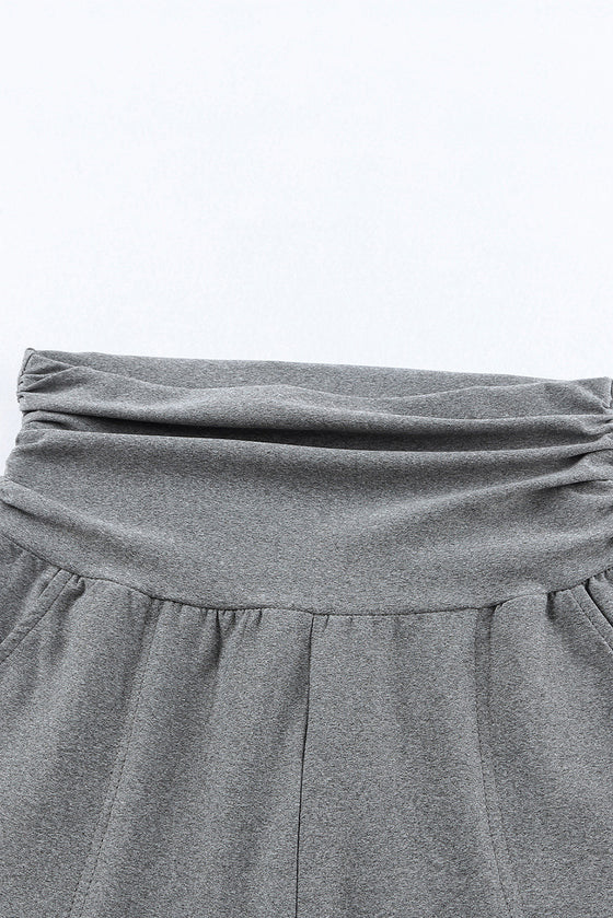 PACK761211-11-1, Gray High Waist Pleated Pocket Leggings