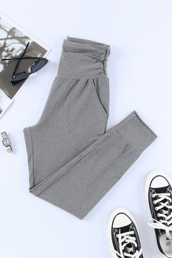 PACK761211-11-1, Gray High Waist Pleated Pocket Leggings