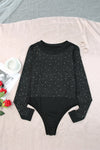 PACK6421170-2-1, Black Rhinestone O-Neck Long Sleeve Bodysuit