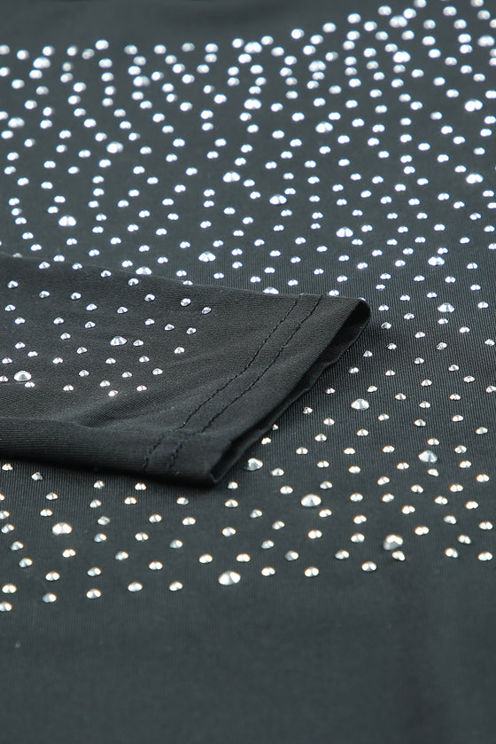 PACK6421170-2-1, Black Rhinestone O-Neck Long Sleeve Bodysuit