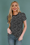 PACK25218993-2-2, Black Cheetah Print O-neck Short Sleeve T Shirt
