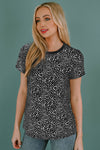 PACK25218993-2-2, Black Cheetah Print O-neck Short Sleeve T Shirt