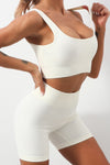 PACK2611364-1-1, White 2pcs Solid Color Ribbed Knit Yoga Set
