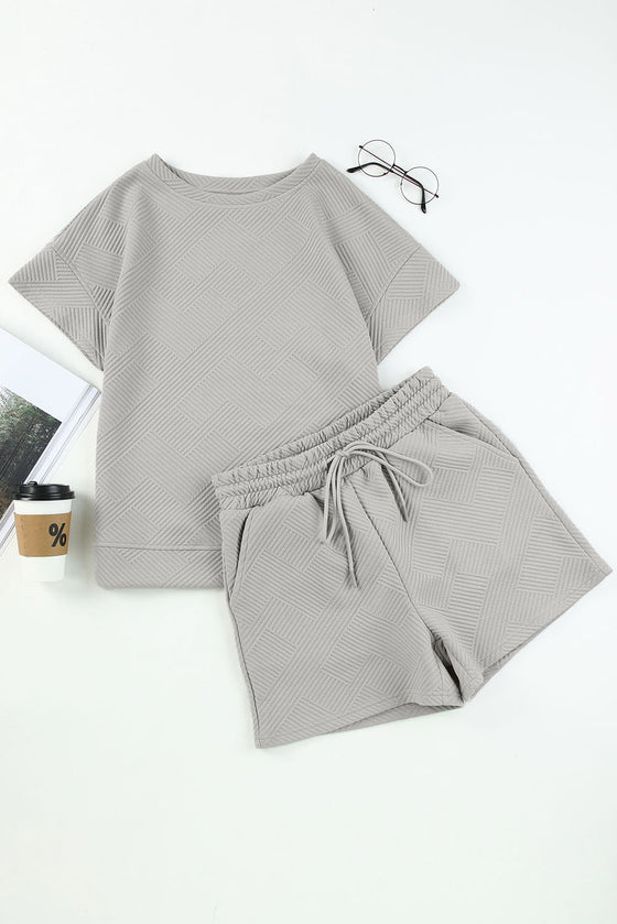 LC624971-11-S, LC624971-11-M, LC624971-11-L, LC624971-11-XL, PACK624971-11-1, Gray  2pcs Solid Textured Drawstring Shorts Set