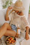 PACK277006-18-2, Apricot Fishnet Knit Ribbed Round Neck Short Sleeve Sweater Tee