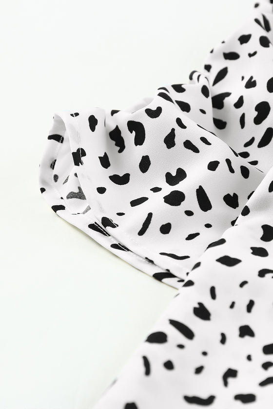 PACK25119832-20-1, Leopard Smocking Detail Bubble Sleeve Blouse