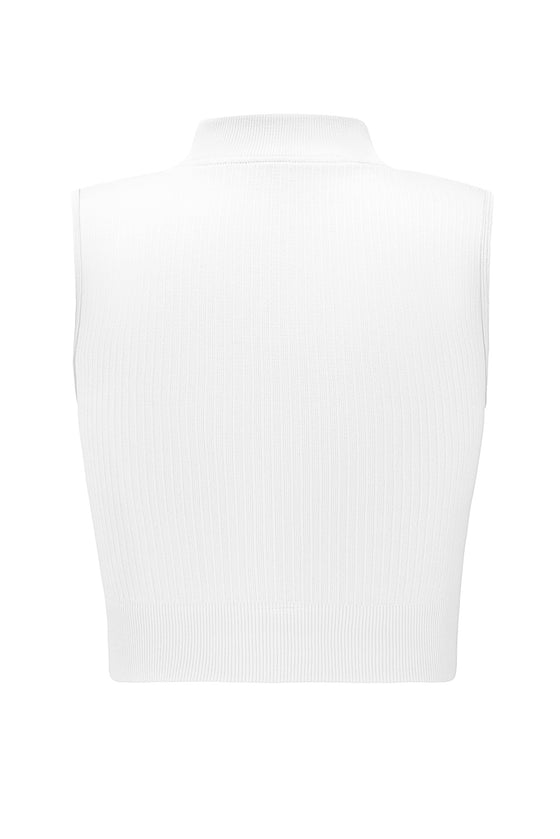 LC264376-1-S, LC264376-1-M, LC264376-1-L, PACK264376-1-1, PACK264376-1-4, White  Solid Color Zip Up Sleeveless Active Crop Top