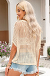 PACK277006-18-2, Apricot Fishnet Knit Ribbed Round Neck Short Sleeve Sweater Tee