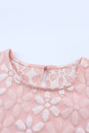 PACK25119995-10-1, Pink Floral Lace Ruched Bubble Sleeve Top