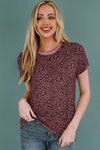 PACK25218993-3-2, Red Cheetah Print O-neck Short Sleeve T Shirt