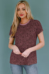 PACK25218993-3-2, Red Cheetah Print O-neck Short Sleeve T Shirt