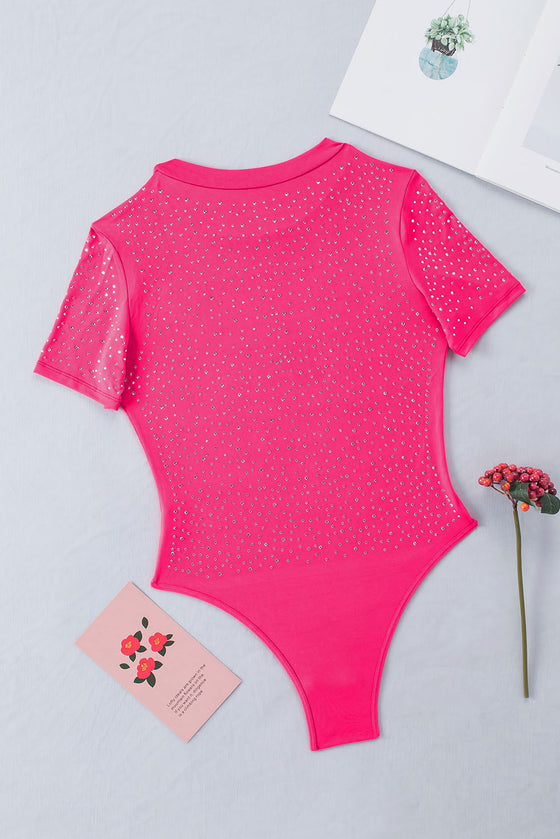 PACK6421365-6-1, Rose Rhinestone Allover Round Neck Short Sleeve Bodysuit