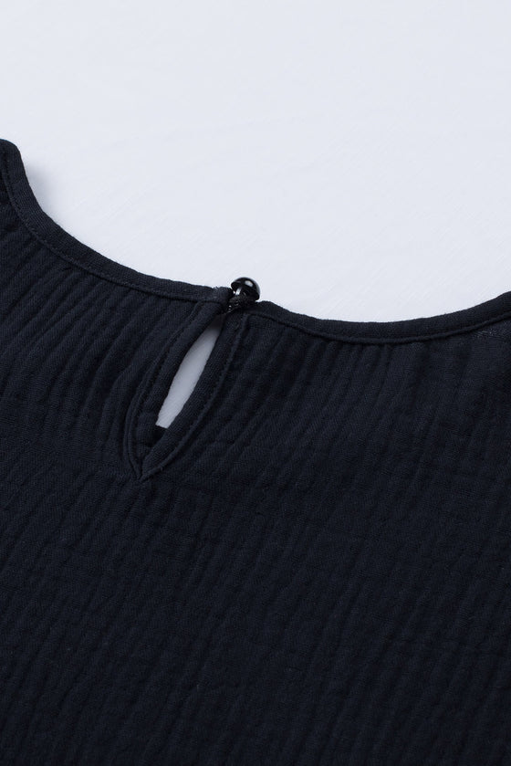 PACK25118413-2-1, Black Textured Tiered Ruffled Short Sleeve Blouse