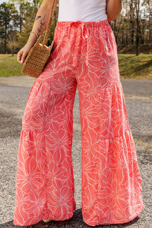  PACK7711879-10-1, Pink Bohemian Floral Print Wide Leg Pants