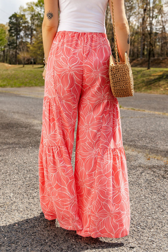PACK7711879-10-1, Pink Bohemian Floral Print Wide Leg Pants