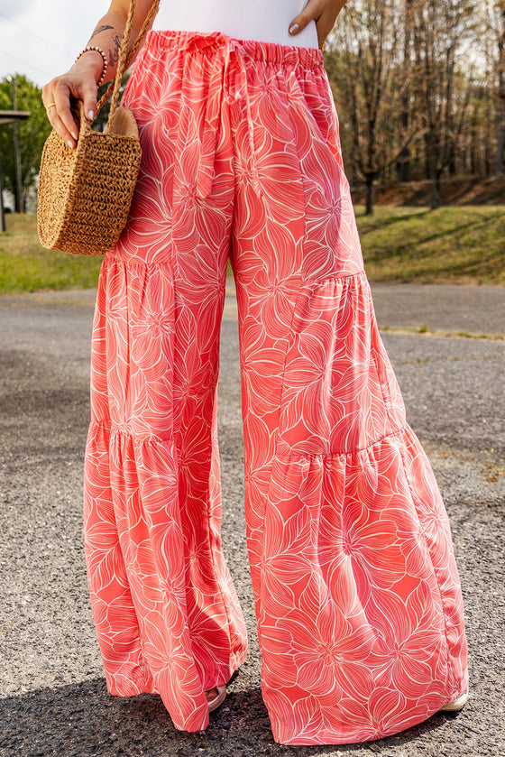 PACK7711879-10-1, Pink Bohemian Floral Print Wide Leg Pants