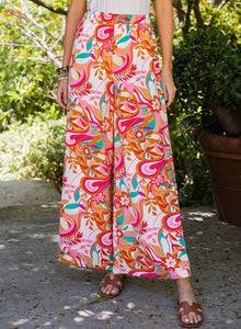  PACK7711657-14-1, Orange Floral Print Wide Leg Pants