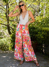 PACK7711657-14-1, Orange Floral Print Wide Leg Pants