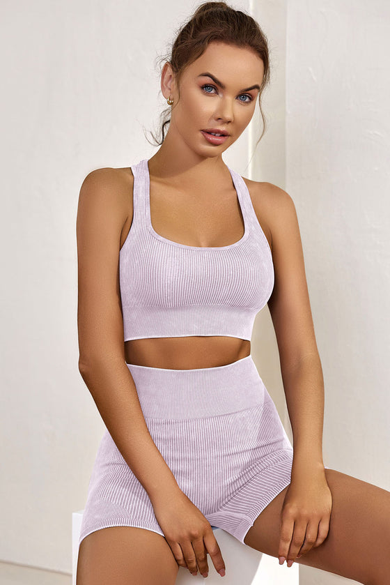 LC265126-1-S, LC265126-1-M, LC265126-1-L, PACK265126-1-1, White  Seamless Ribbed Knit Butt Lifter Yoga Shorts