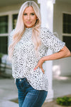 PACK25119832-20-1, Leopard Smocking Detail Bubble Sleeve Blouse