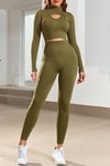 LC264430-9-S, LC264430-9-M, LC264430-9-L, PACK264430-9-1, Green  Mock Neck Cropped High Waist Three Piece Yoga Set