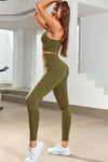LC264430-9-S, LC264430-9-M, LC264430-9-L, PACK264430-9-1, Green  Mock Neck Cropped High Waist Three Piece Yoga Set