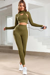 LC264430-9-S, LC264430-9-M, LC264430-9-L, PACK264430-9-1, Green  Mock Neck Cropped High Waist Three Piece Yoga Set
