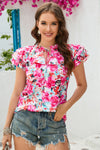 PACK25121385-6-1, Rose Ruffle Flutter Sleeve Floral Print Blouse