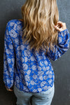 PACK25122862-5-1, Blue Floral Notched V-Neck Long Sleeve Blouse