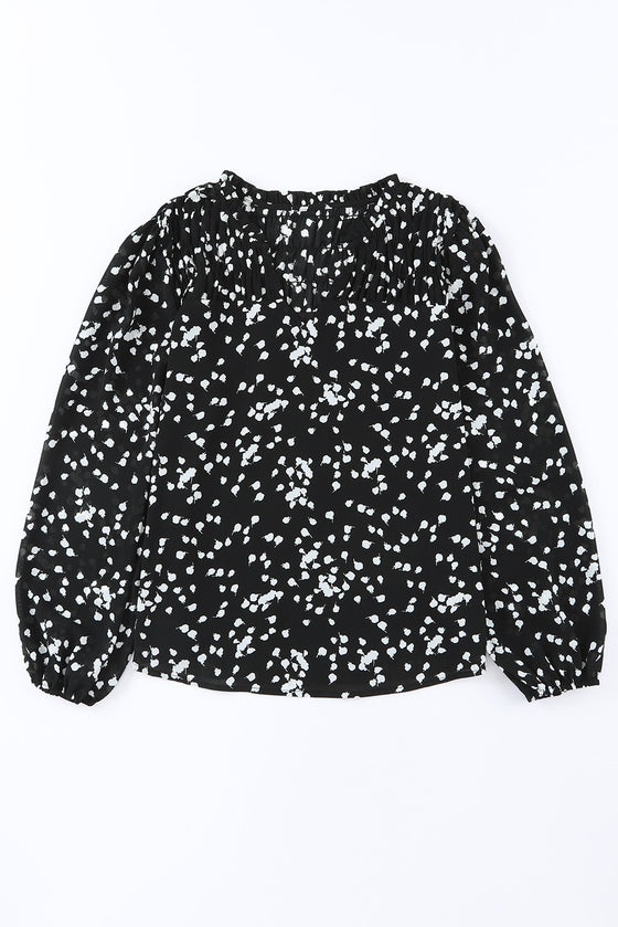 PACK25117535-2-1, Black Split Neck Fall Printed Crinkled Blouse
