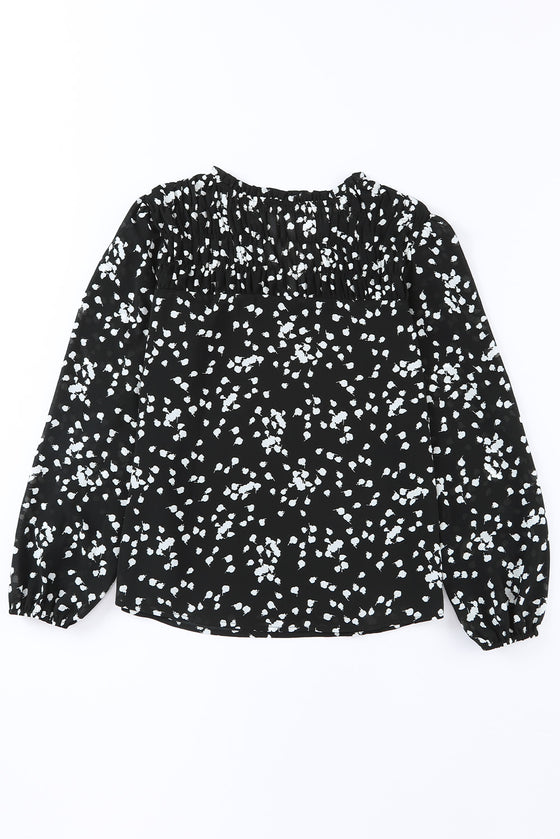 PACK25117535-2-1, Black Split Neck Fall Printed Crinkled Blouse
