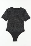 PACK6421365-2-1, Black Rhinestone Allover Round Neck Short Sleeve Bodysuit